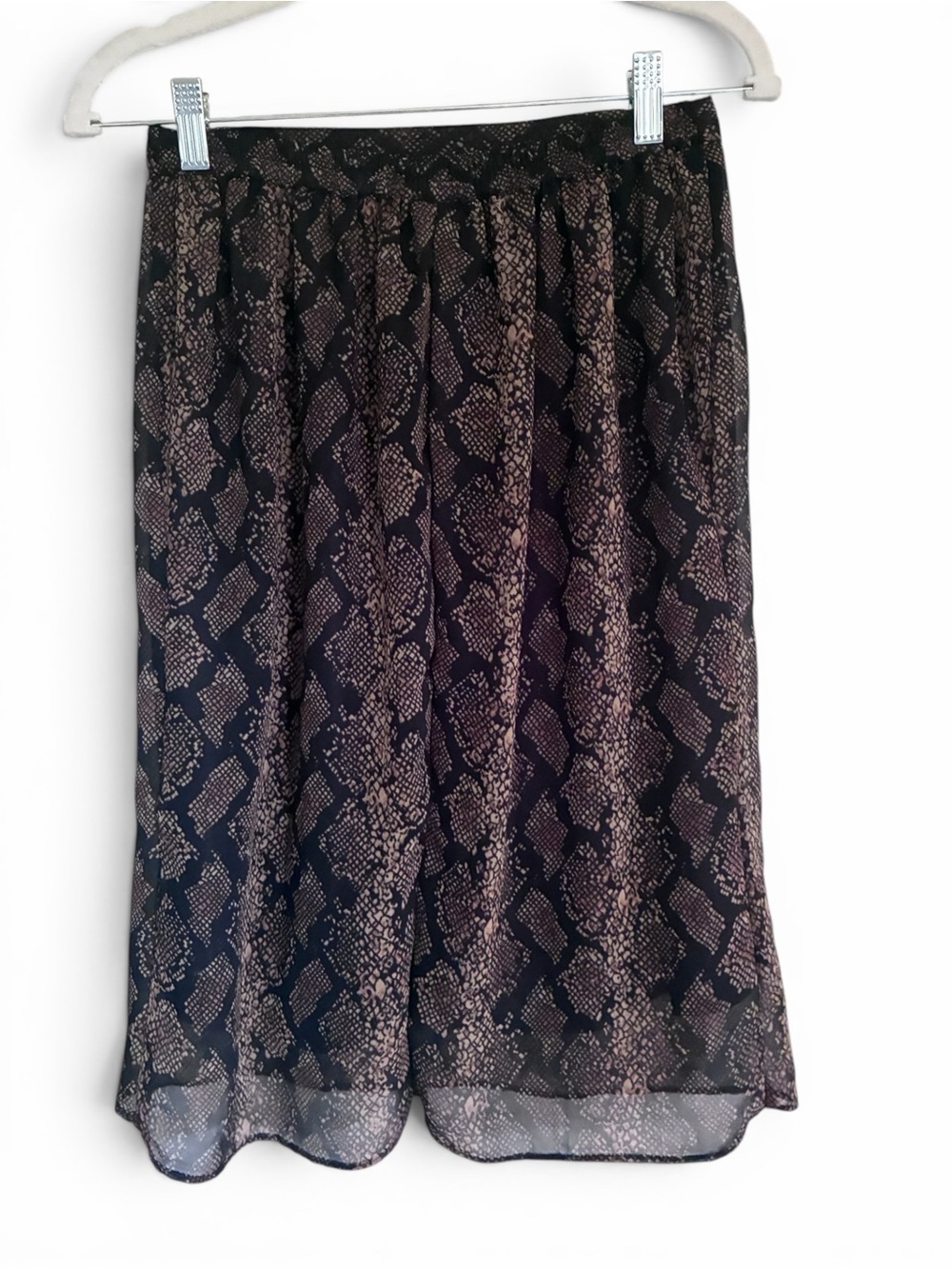 Vintage 80s 90s Witchy Punk, Grunge Black and Brown Snake-Print Midi Skirt Sz M